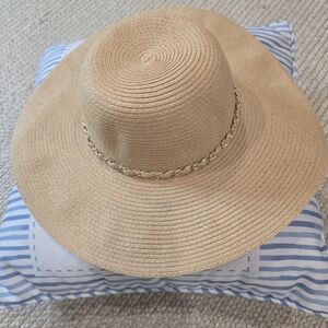 Milani Tan Wide-Brim Hat with Gold Accent